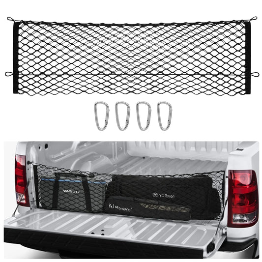 Filluck 2PCS Cargo Net for Pickup Truck Bed, 50" Mesh Trunk Organizer with 4 Metal Hooks, Fit for Silverado 2013-2022, GMC Sierra 2013-2022 and F150 2015-2022