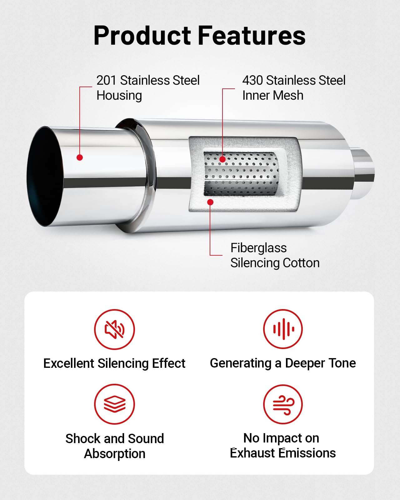 SPEEDWOW Automotive 2.5" Inlet 4" Outlet Exhaust Muffler, Straight Through Stainless Steel Exhaust Tip 18.5" Length Universal for Car Sedan SUV Truck Vehicles (Burnt)