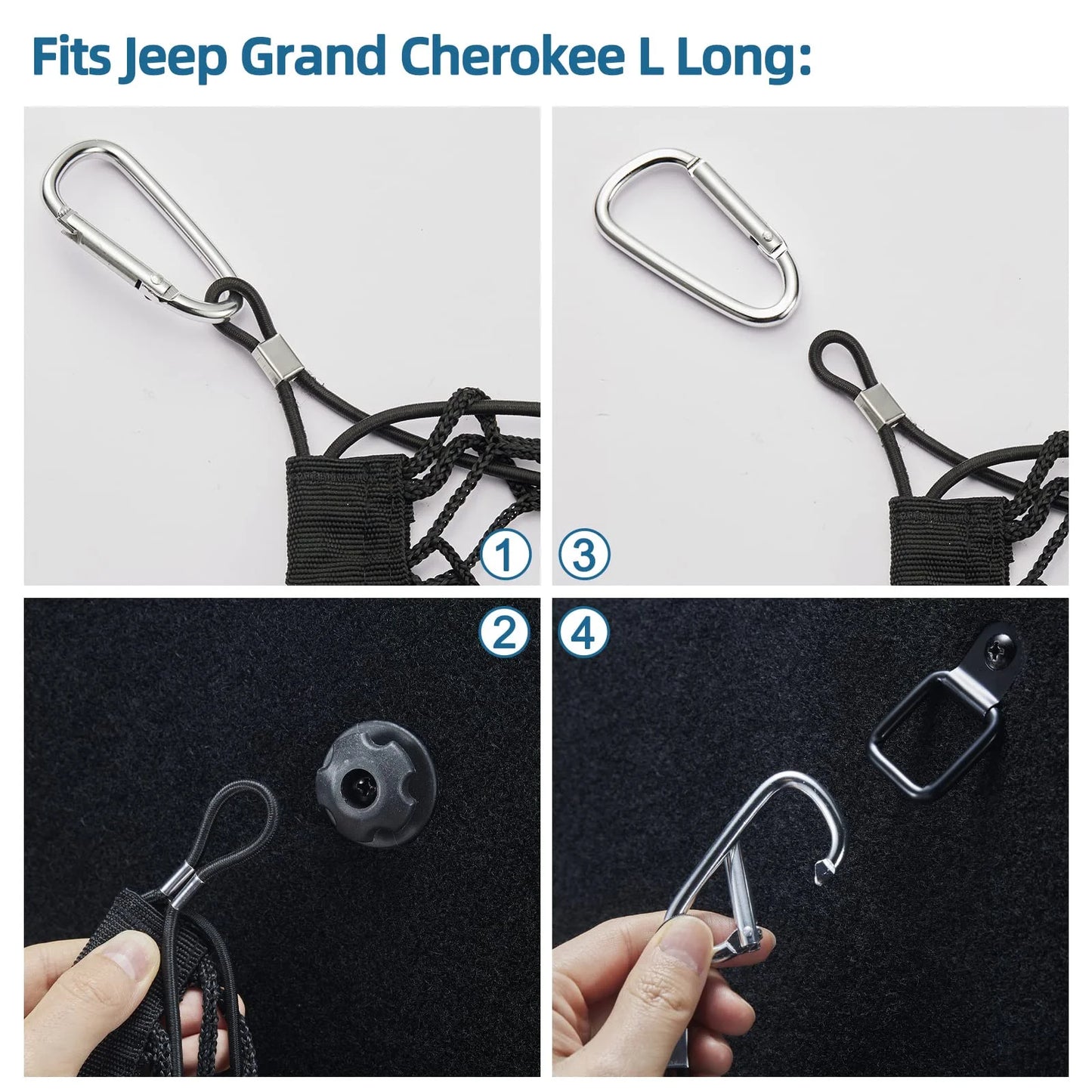 Filluck 2PCS Cargo Net for Pickup Truck Bed, 51" Mesh Trunk Organizer with Metal Hooks, Envelope Style Cargo Net Great Fit for Jeep Grand Cherokee L Long 2021-2022