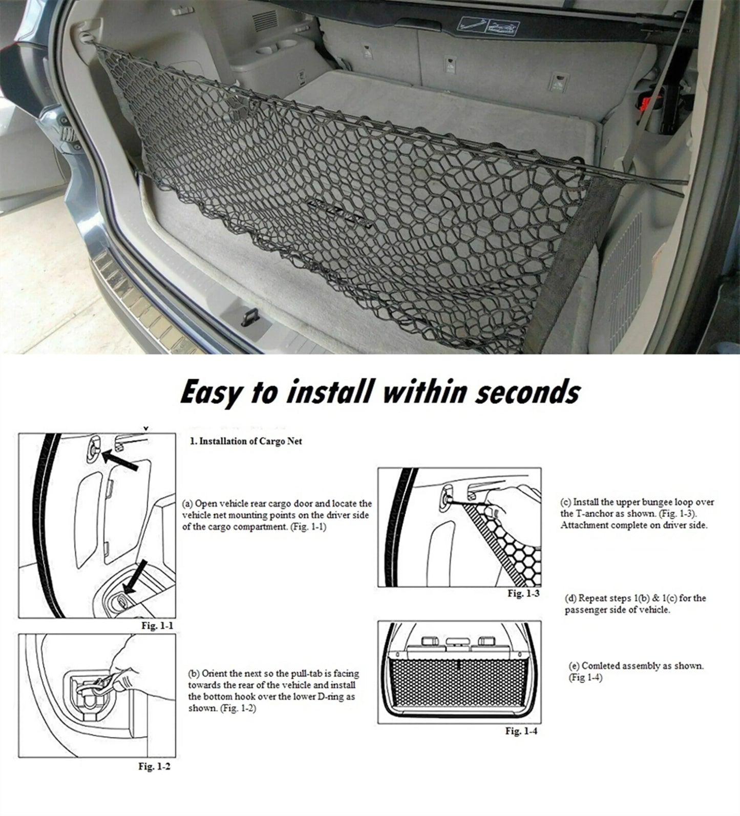 Filluck 2PCS Cargo Net for Pickup Truck Bed, 43.5" Mesh Trunk Organizer for Toyota Highlander 2014–2022, Nvelope Style Cargo Net for SUV, Compatible with Highlander