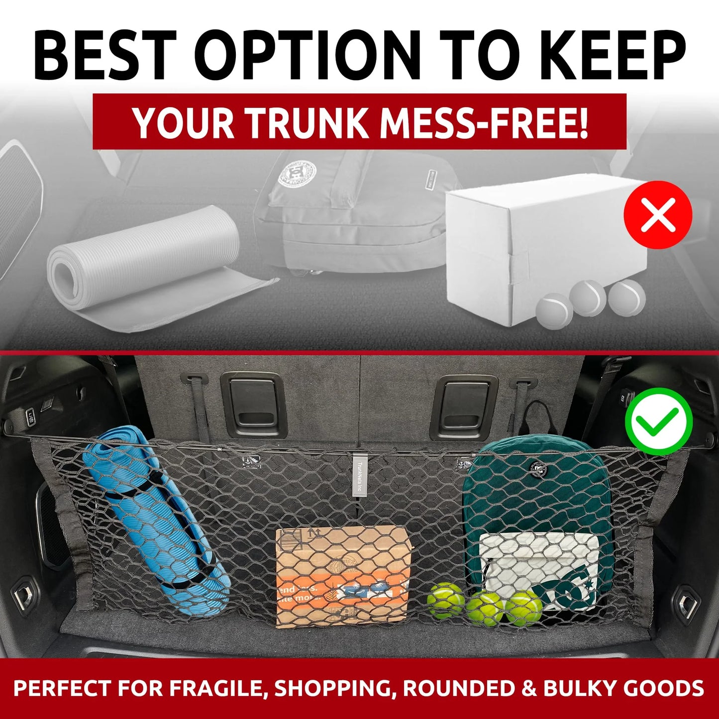 Filluck Cargo Net for Pickup Truck Bed, 51" Mesh Trunk Organizer with Metal Hooks, Envelope Style Cargo Net Great Fit for Jeep Grand Cherokee L Long 2021-2022
